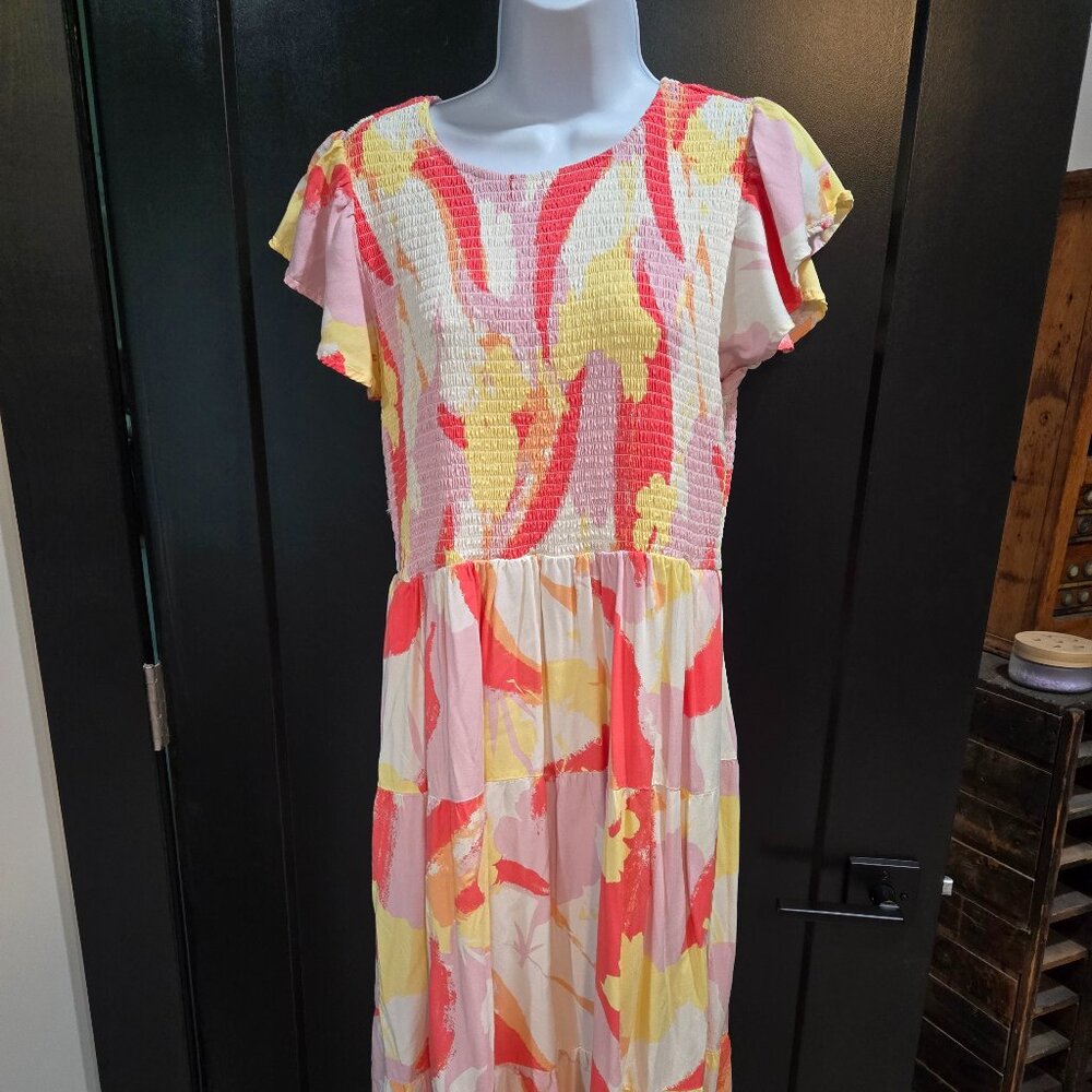 Lularoe Grace White & Pink Maxi Dress Sz L